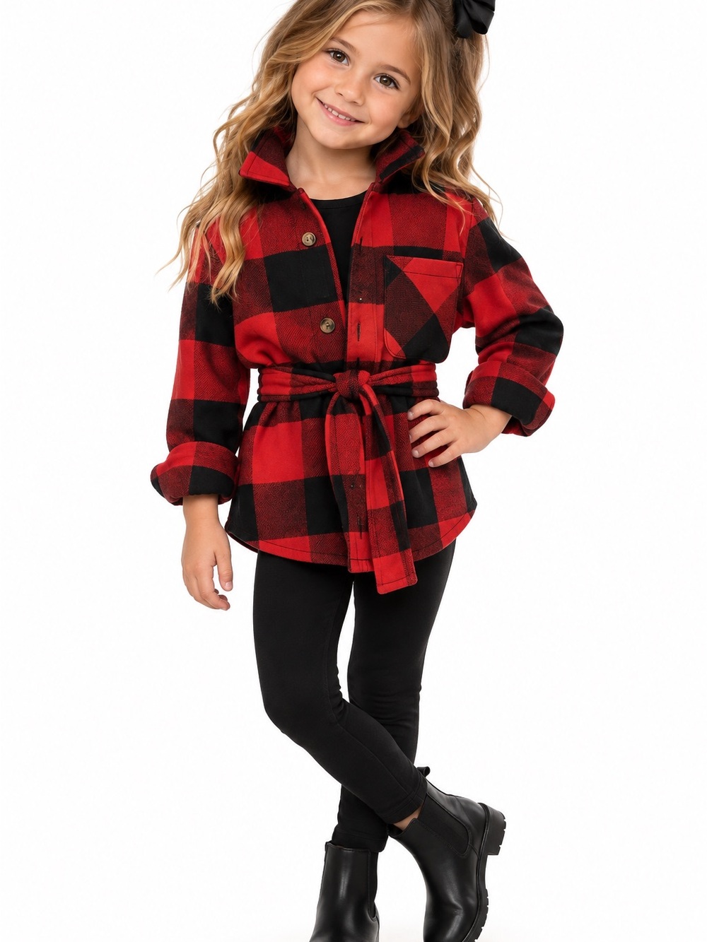 Old Navy Red & Black Buffalo Plaid Belted Shirt